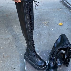 DollsKill Thigh High Lace Up Platform Combat Boots